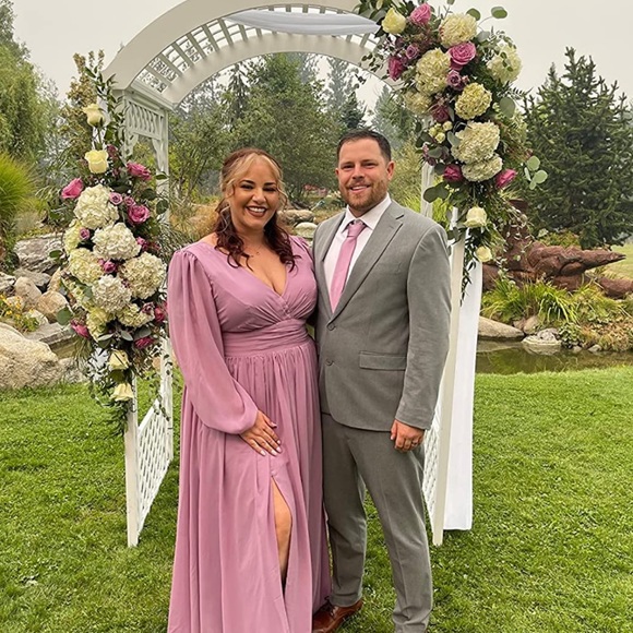 Women’s V Neck Long Sleeves Bridesmaid Dresses with - Picture 6 of 7